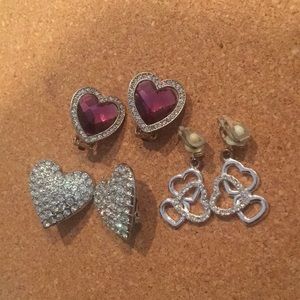 Set of 3 - Heart Clip On Earings